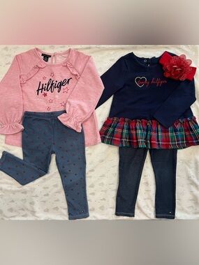 Tommy Hilfiger Girls 3T Bundle 2 Outfits Leggings Tops Headband